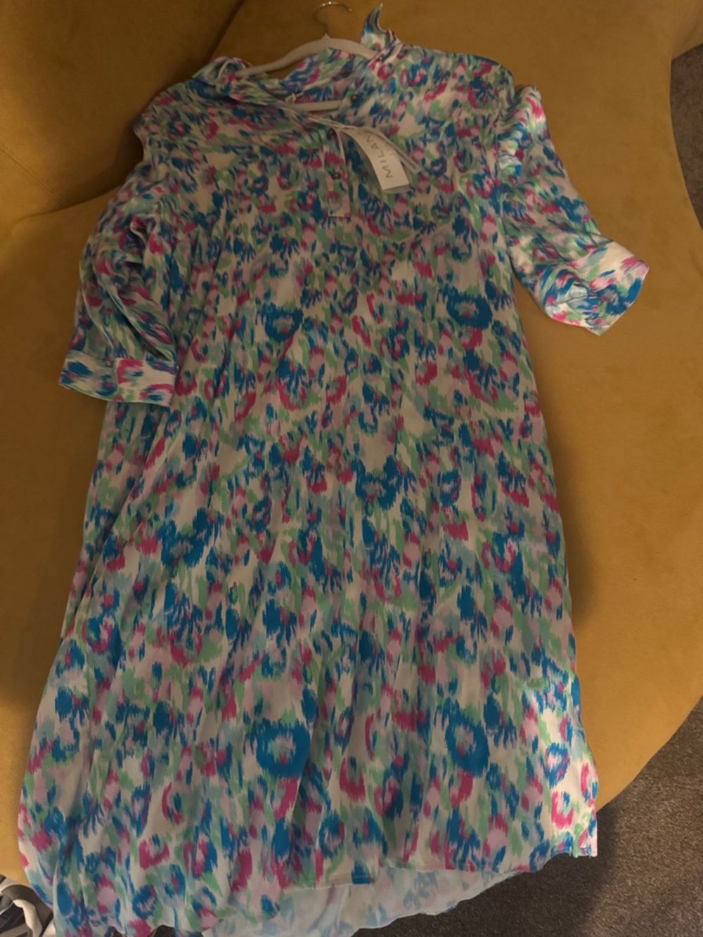 Milano Multicolor Floral-Print Midi Dress in Blue, Pink, Green on White